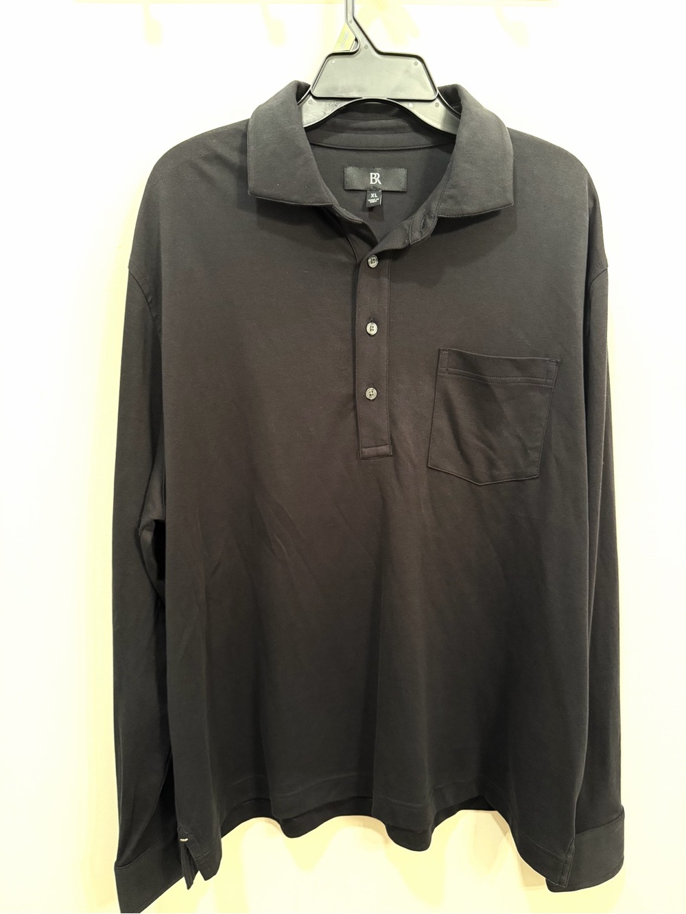 Banana Republic Men's Long-Sleeve Polo Shirt with Pocket - Black
